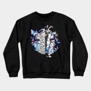 Cute blue butterflies for head and heart, half brain half heart, vintage watercolor Crewneck Sweatshirt